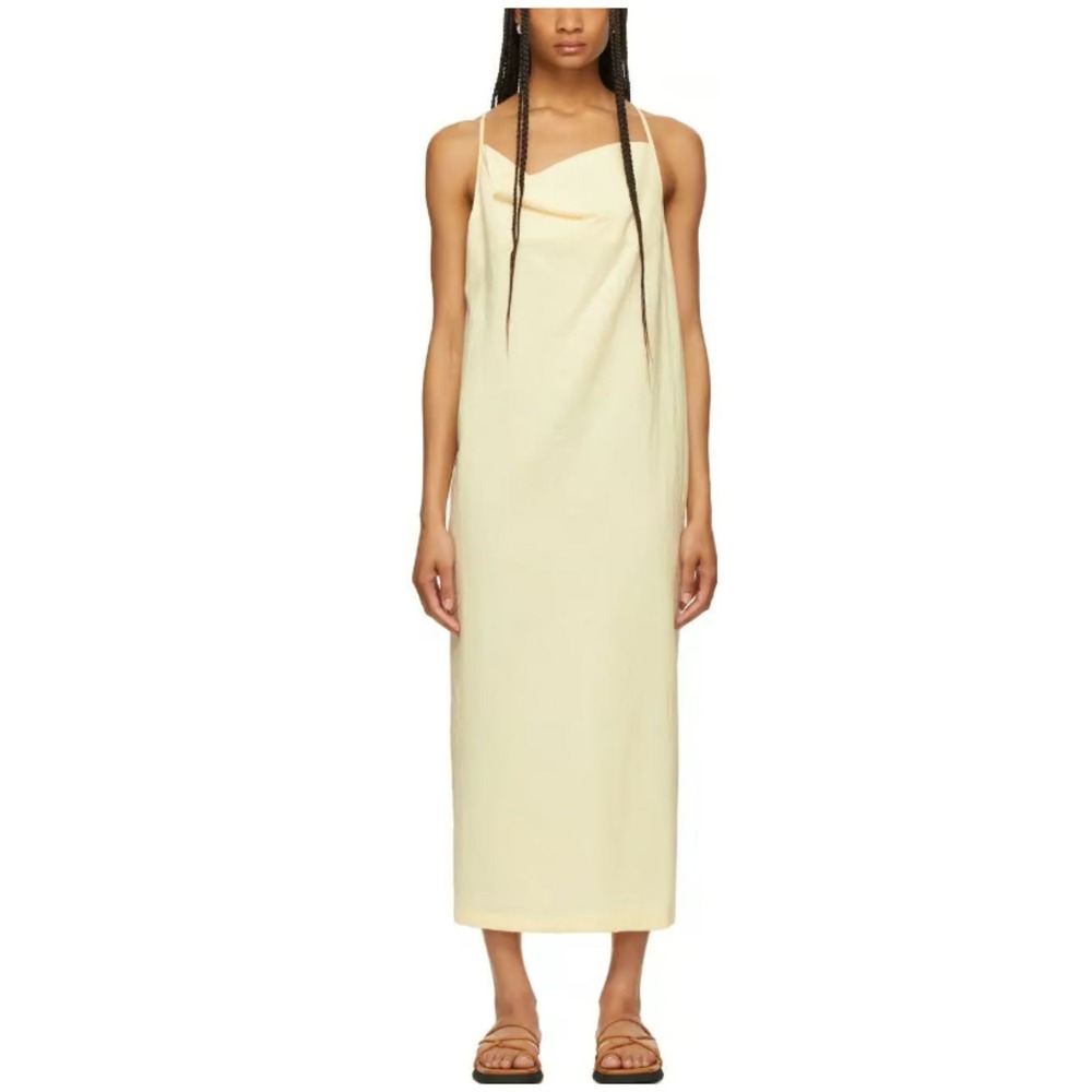 LE17SEPTEMBRE Cowl Neck Midi Dress Womens 36 Yellow Rayon Crinkle L211OP212